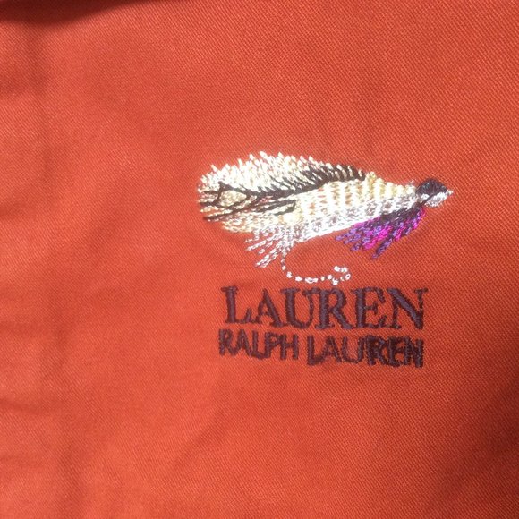 Lauren Ralph Lauren Dark Orange Fly Fishing Outdoor Button Down Shirt Size MP - Picture 2 of 5